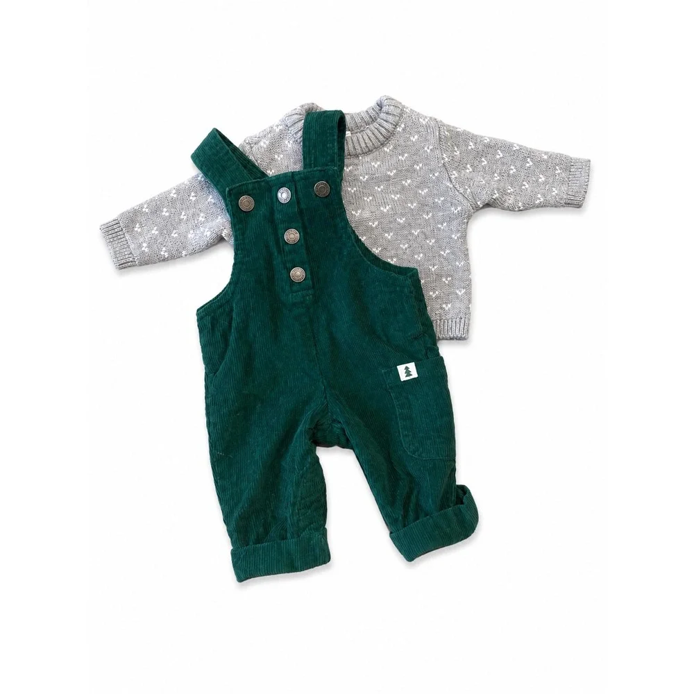 Carters Newborn Baby Boy Green Corduroy Overalls and Knit Sweater Set
